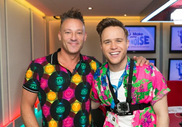Olly Murs and Heart radio presenter Toby Antis (left) attending Global's Make Some Noise Charity Day at Global Radio station in Leicester Square, London.